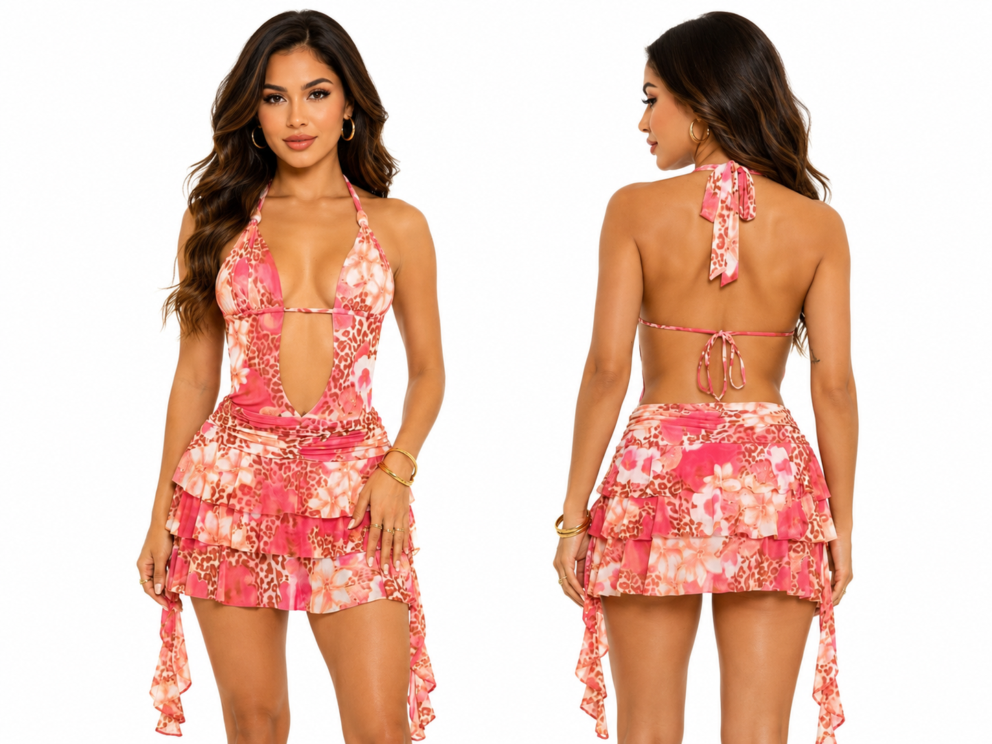 Halter Pink Mini Romper Dress