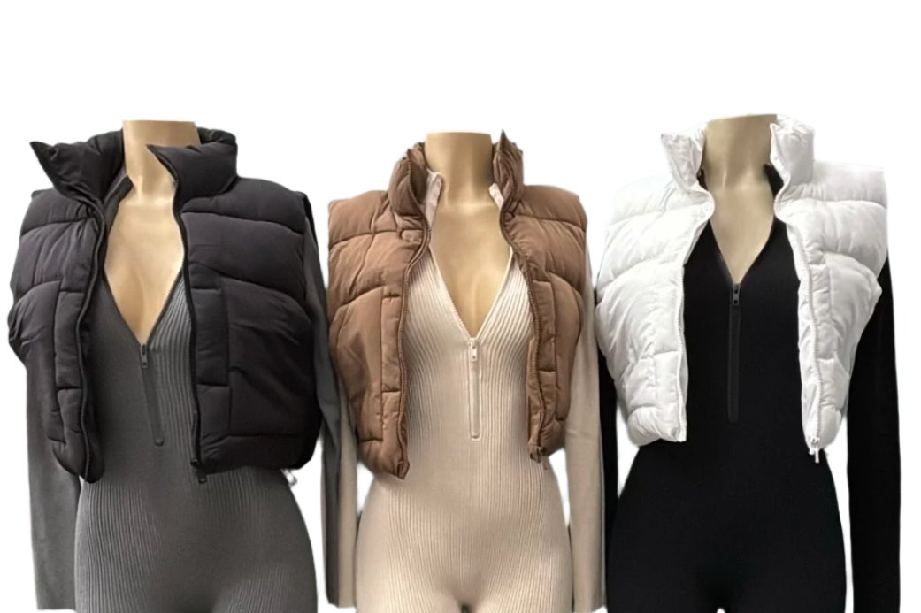 Cropped Large Pocket Puffer Vest
