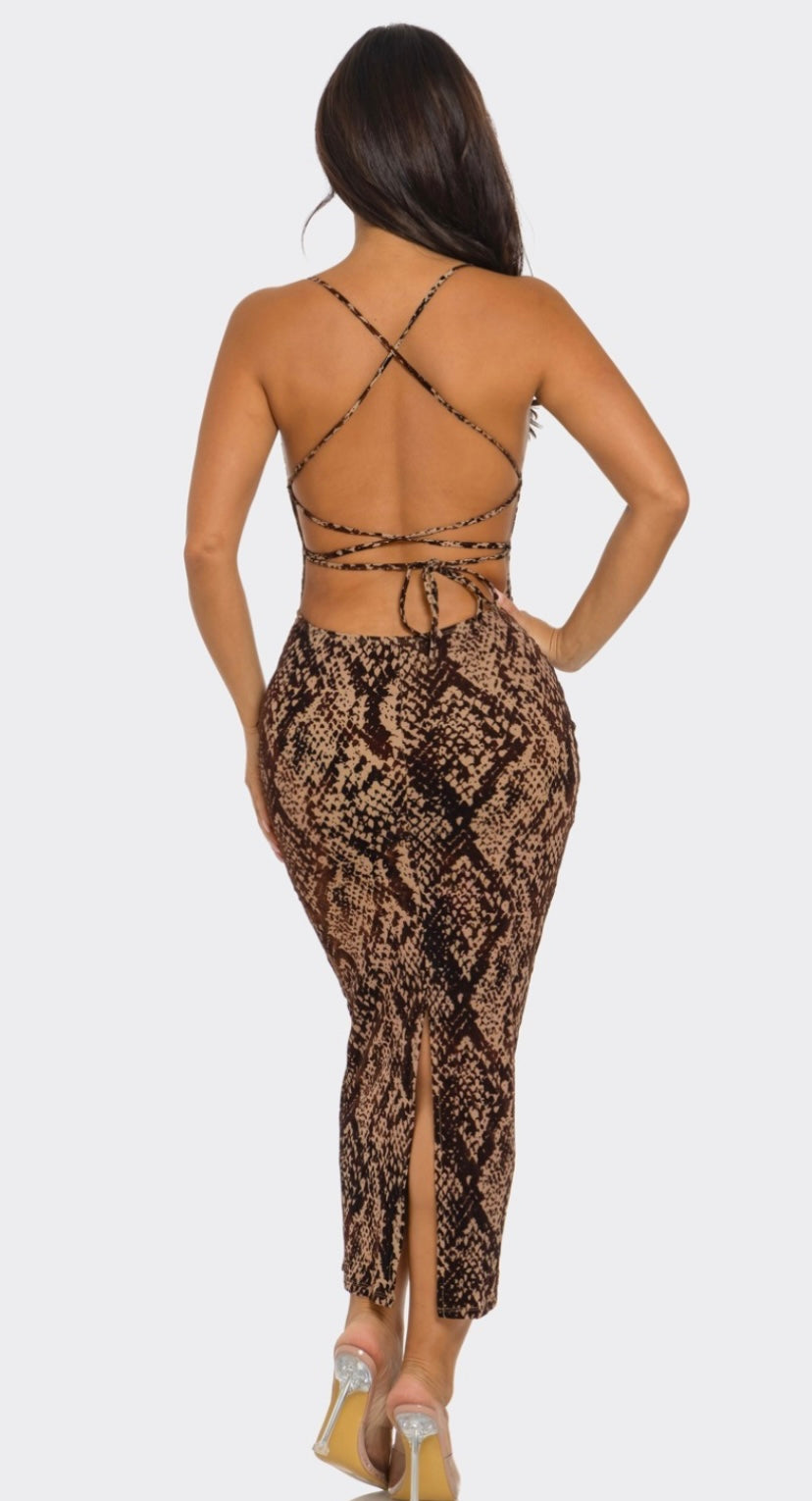 Snake Open Back Midi Dress