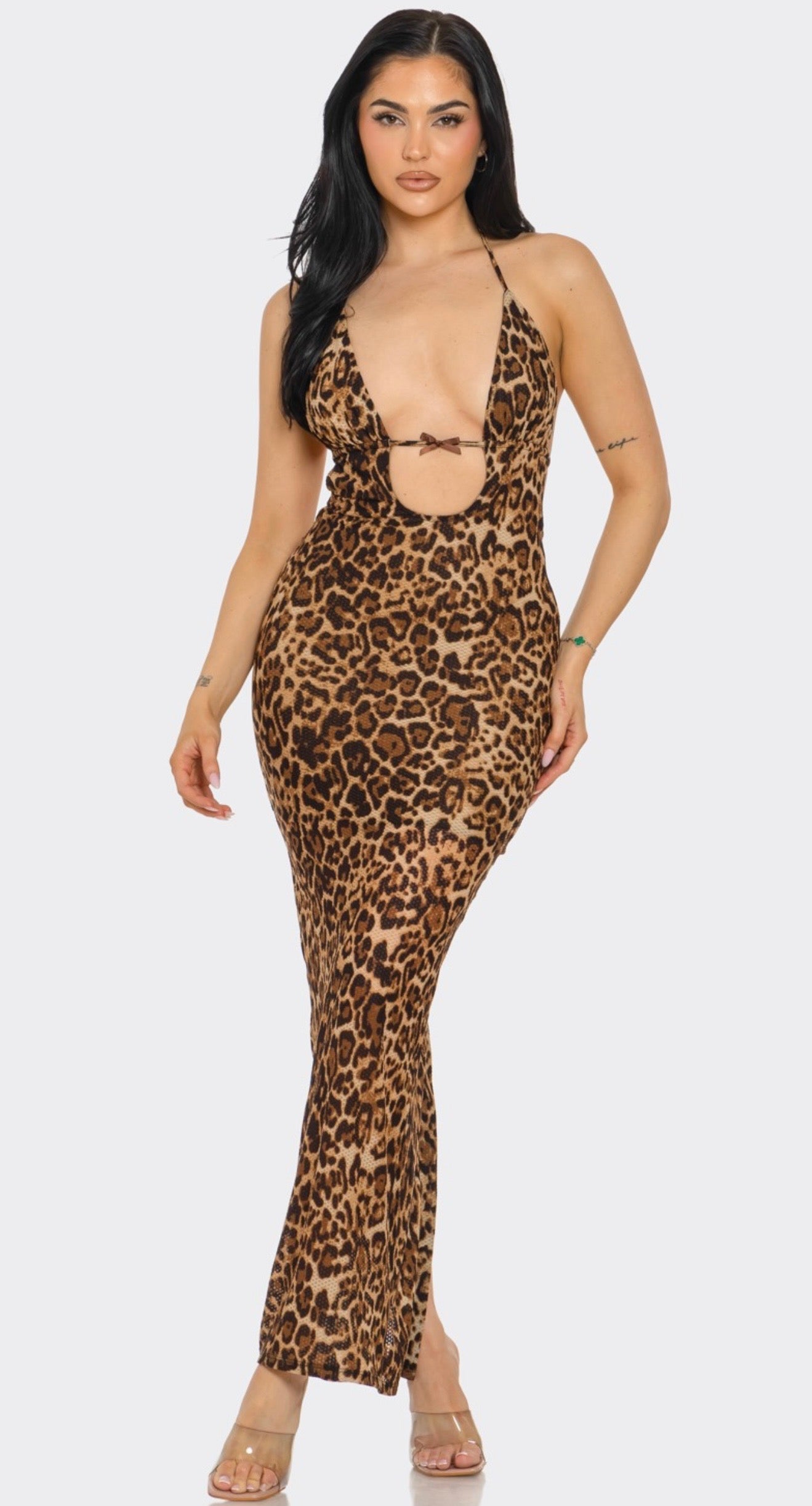 Cheetah Bow Long Dress