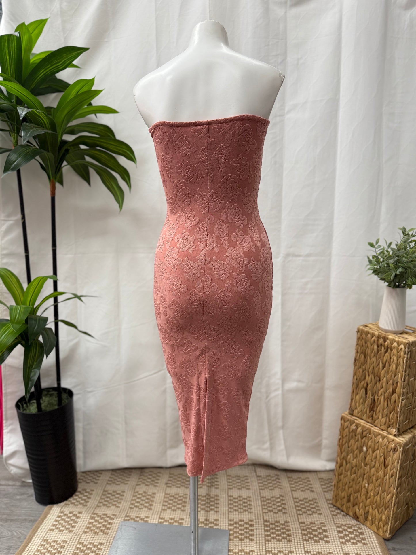 Strapless Midi Velvet Rose Dress
