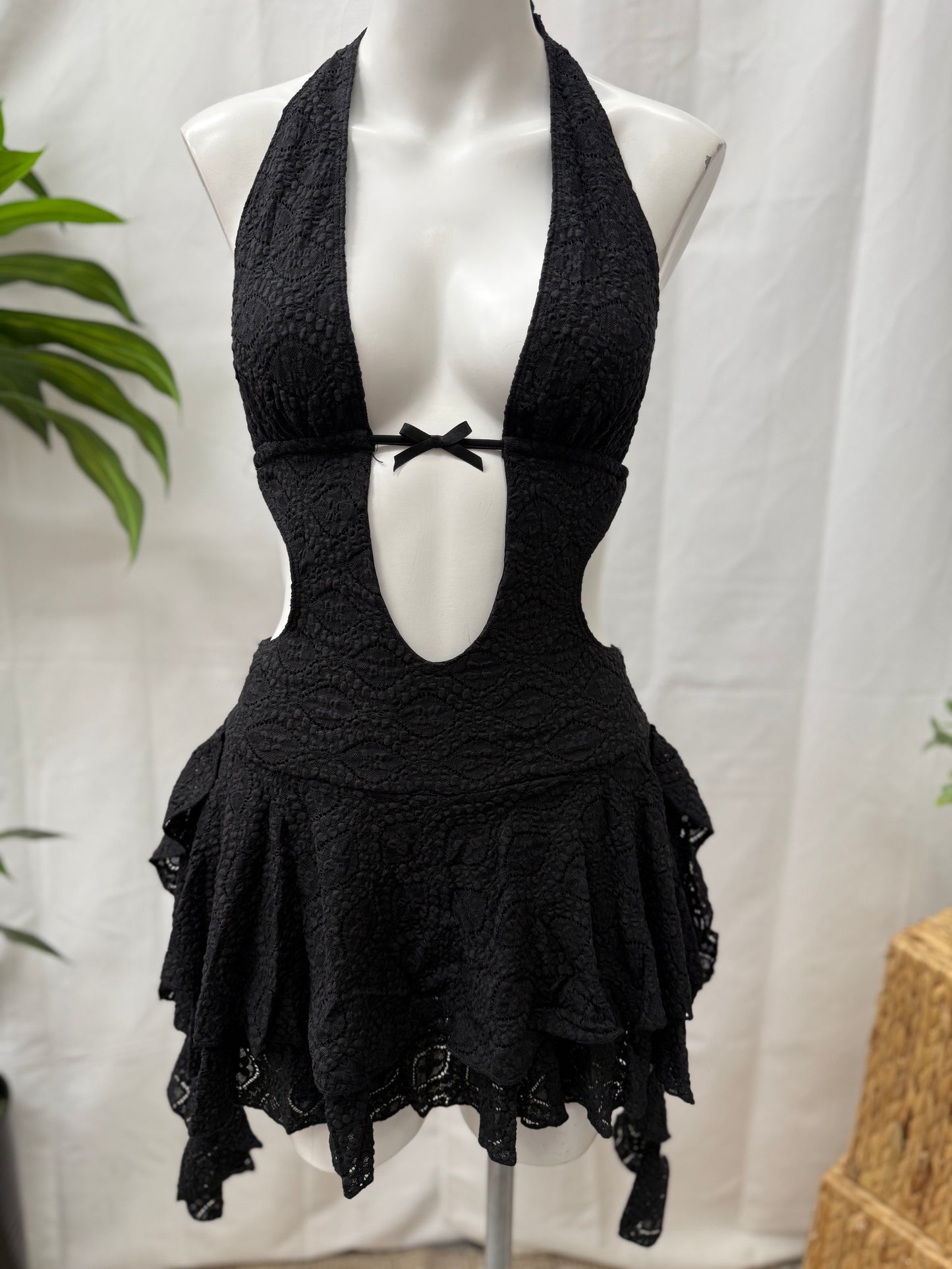 Halter Lace Mini Romper Dress
