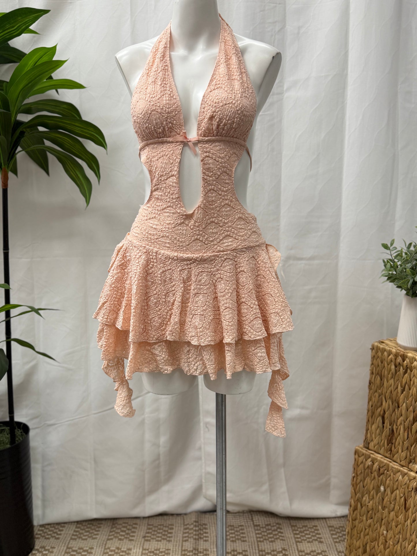 Halter Lace Mini Romper Dress