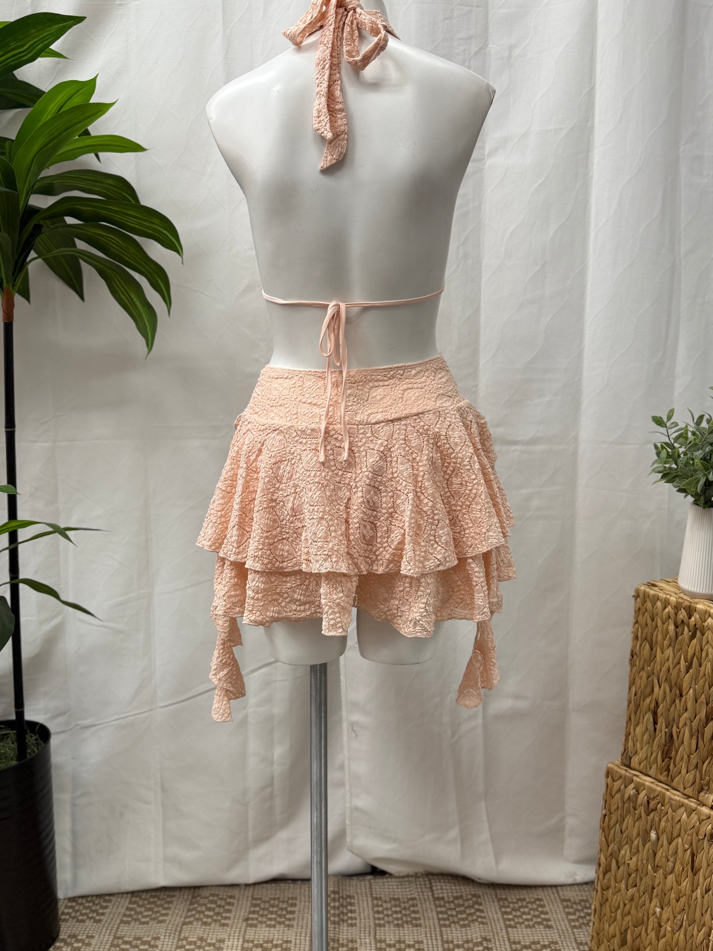 Halter Lace Mini Romper Dress