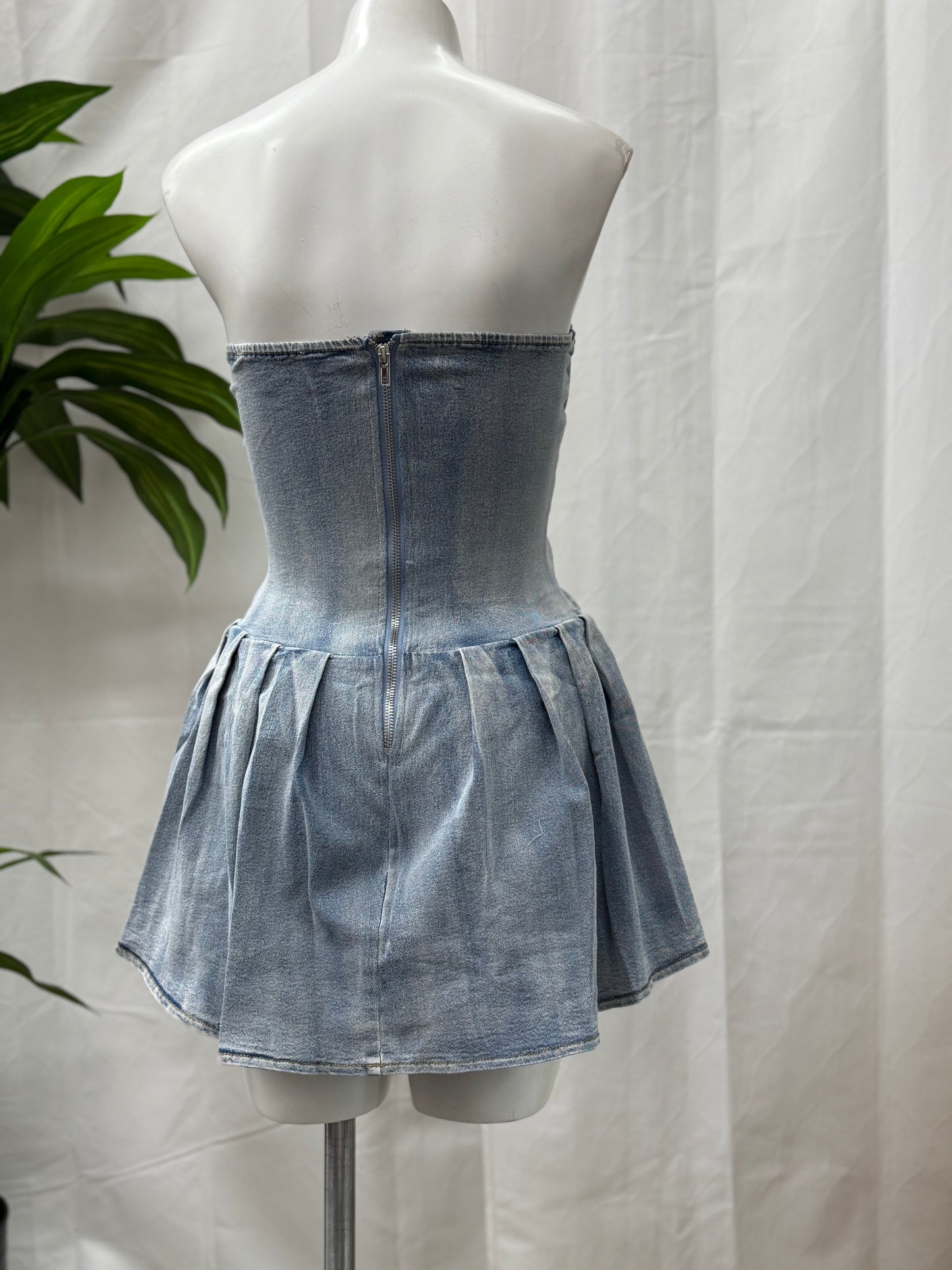 Open Side Mini Denim Romper Dress