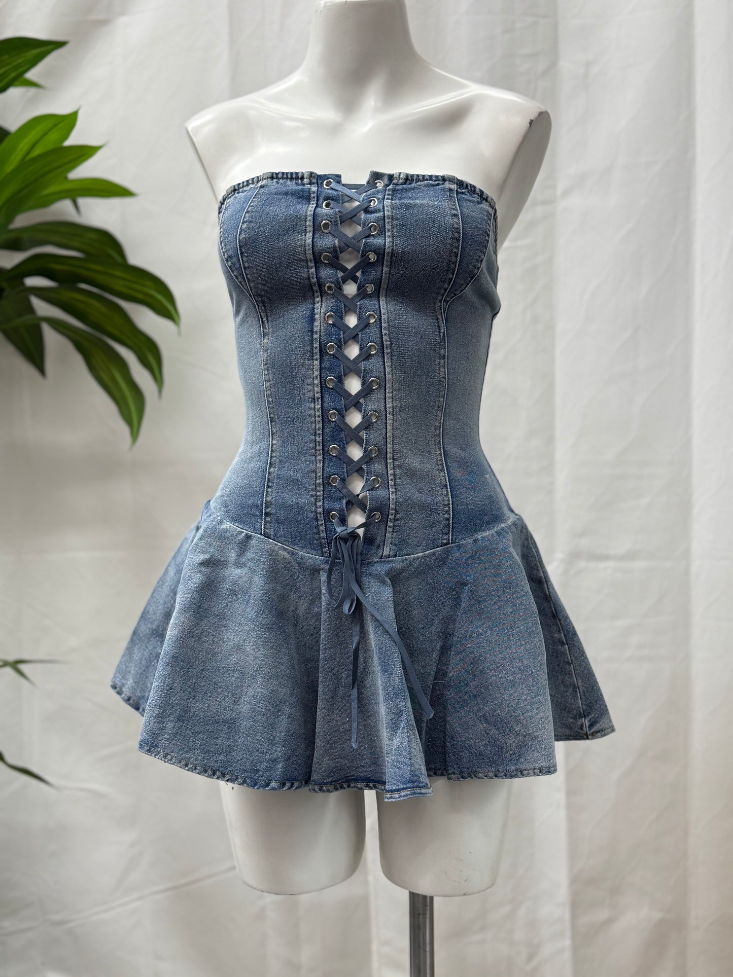 Mini Denim Romper Dress