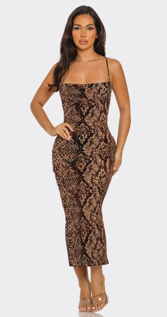 Snake Open Back Midi Dress