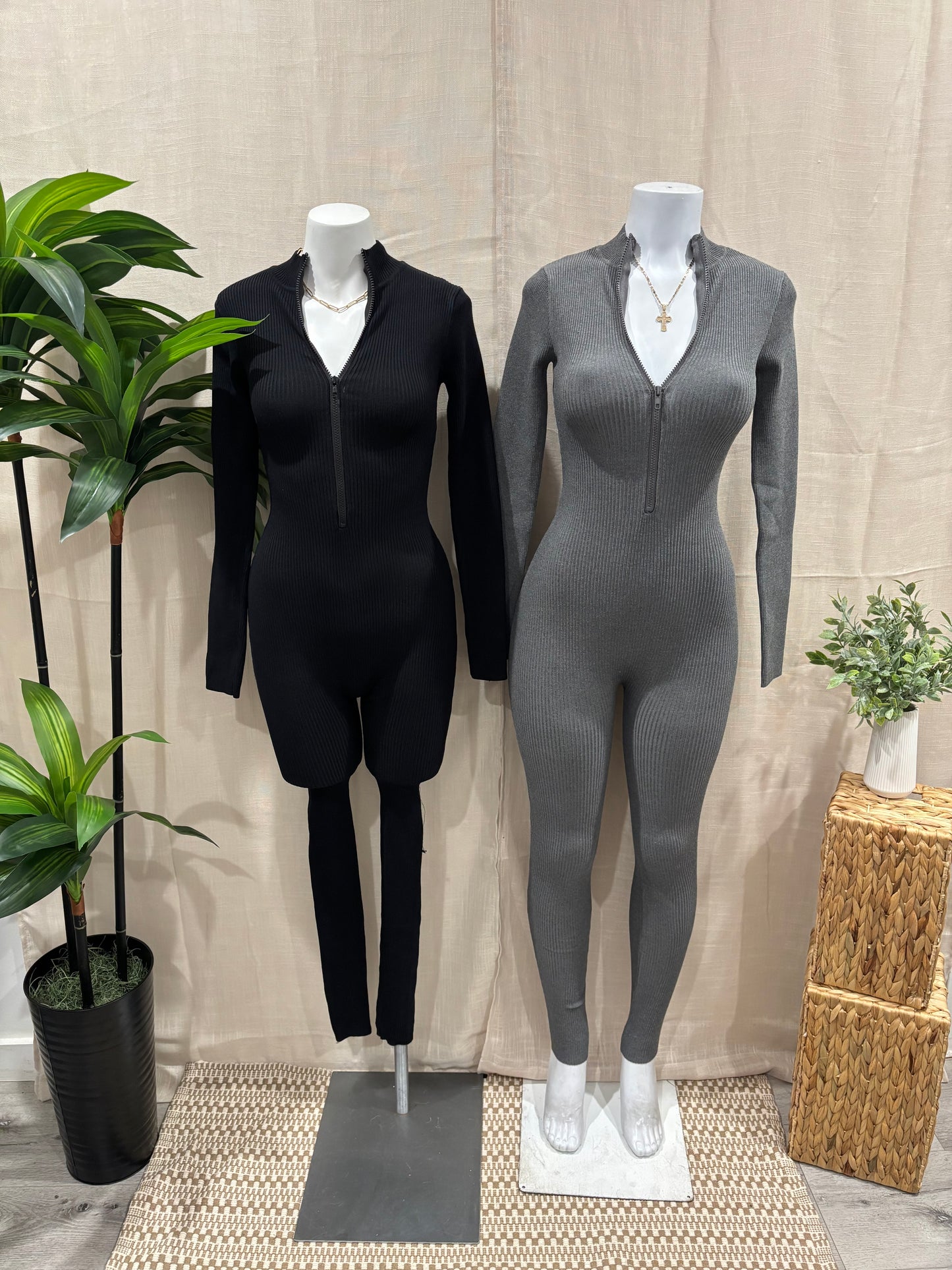 Warm Ribbed Zipper Jumpsuit