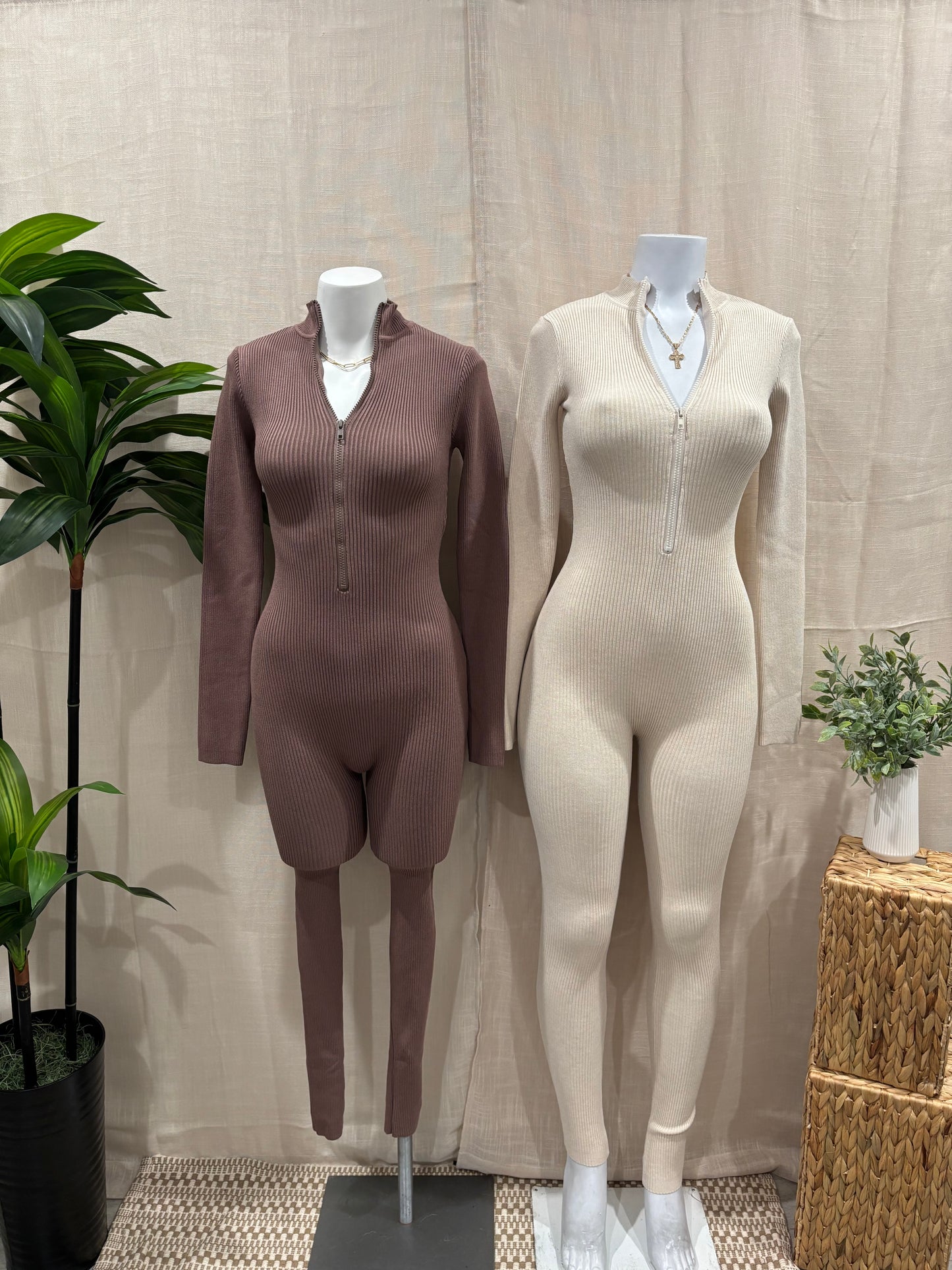 Warm Ribbed Zipper Jumpsuit